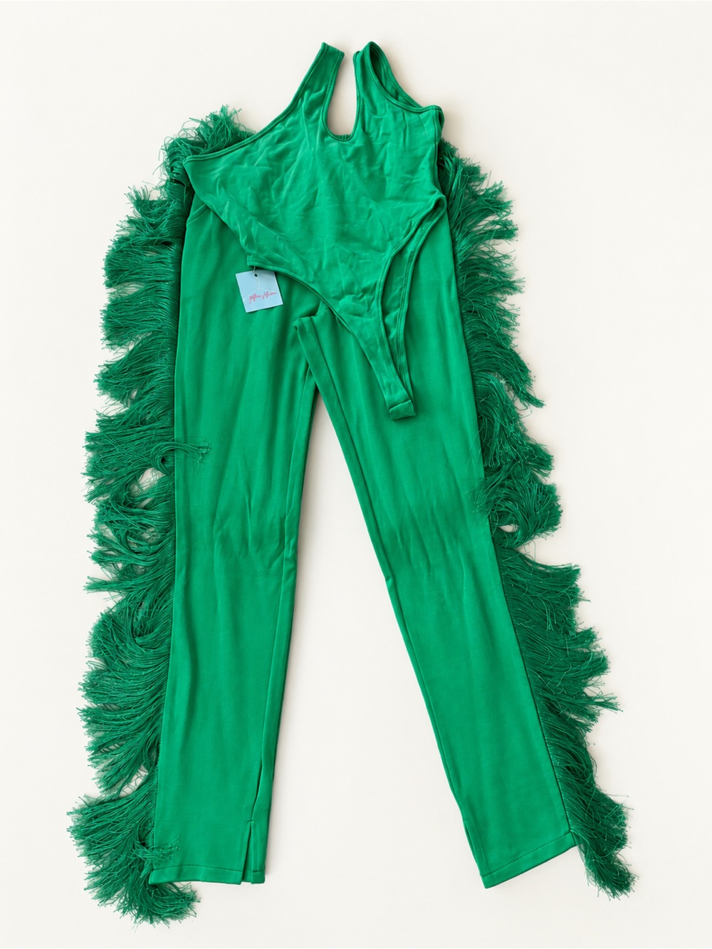 Green Fringe Pants with double strap U bodysuit